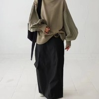 Pull-over décontracté ample pour femme, col roulé, tricoté, avec empiècements plissés et manches longues bouffantes, personnalisé en usine