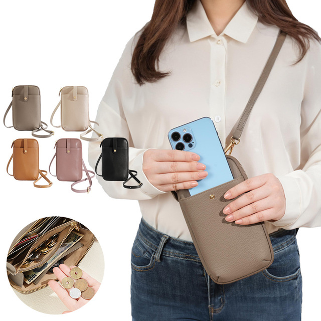 Hit-color Luxury Cell Phone Purse Small Classic Cowhide Leather Women Pouch Shoulder Bag Crossbody Bag for Casual Work Daily Use
