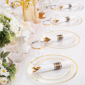 100 Pieces PS Plastic Heavy Duty Sustainable <b>Disposable</b> Dinnerware Party <b>Plates</b> Gold/Rose Gold/Silver 10.25inch/7.5 Inch Party - Product Image 3