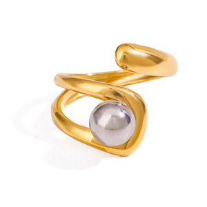 Geometric Gold <b>Ring</b> With <b>Silver</b> Ball Tension Setting <b>Adjustable</b> Unisex Jewelry Gift - Product Image 5