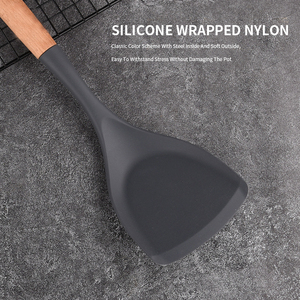 Silicona 3 piezas utensilios de cocina de grado alimenticio herramientas de silicona con mango de madera juego de cocina utensilios de cocina - Product Image 4
