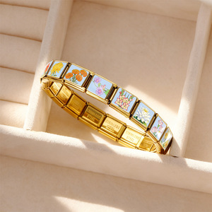 Bracelet modulaire italien en acier inoxydable avec breloque détachable DIY, motif fleur du mois, pour femmes et hommes, cadeau - Product Image 3