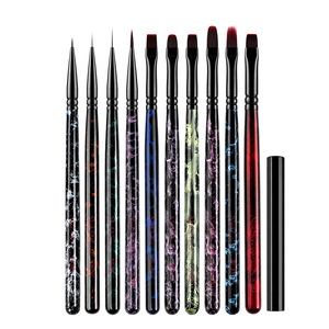 Matte Black Wood Handle Nail Art Brushes Flat Round Oval Long <b>Builder</b> UV Gel Ombre Extra Fine Liner Painting Manicure Brush Set - Product Image 5