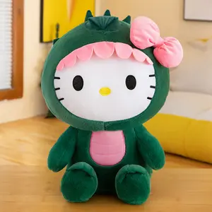 New Cute Popular Famous Anime Cartoon Dolls Green Dinosaur Shaped Hello KT Cat Plush Toys