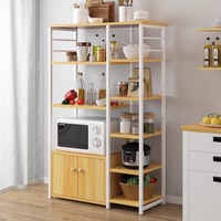 Organisateur de cuisine multifonctionnel en bois sur pied à quatre niveaux ; Étagère de rangement domestique peu encombrante pour micro-ondes et condiments