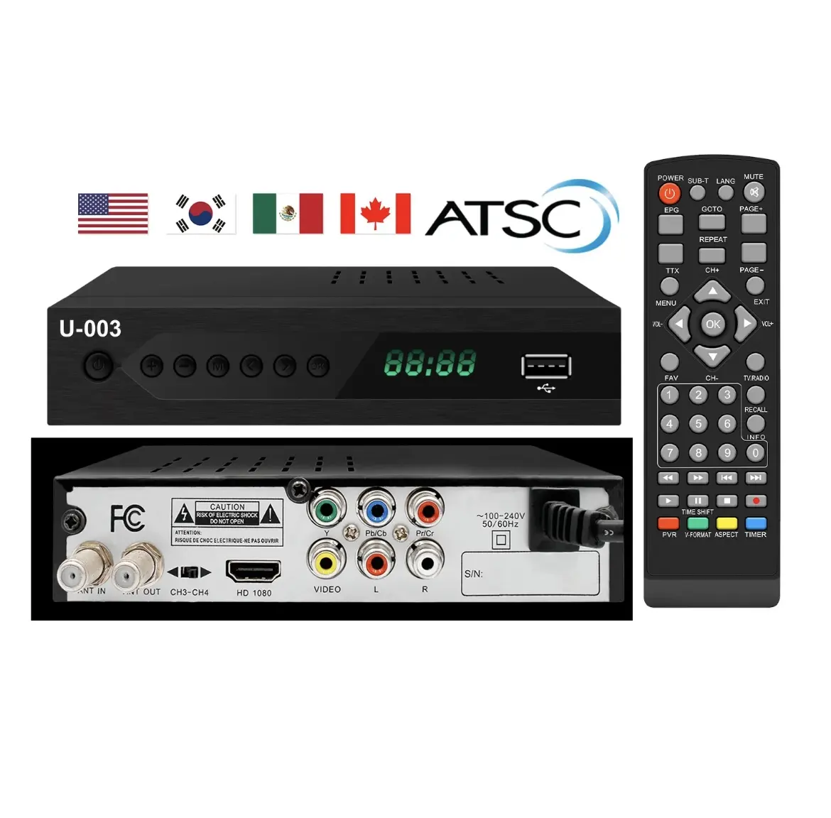 Scatola convertitore digitale ATSC all'ingrosso con sintonizzatore TV, USB Multimedia.ATSC set-top Box per gli Stati Uniti. Personalizzazione gratuita