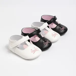 Factory Customized PU Upper Infant Baby Dress Shoes With Cute Cat Design Baby Dress Shoes