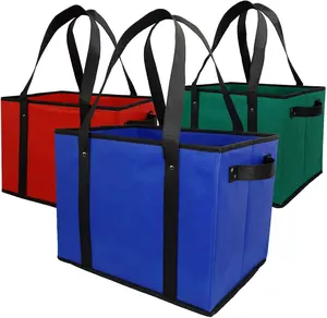 Nonwoven Collapsible Heavy Duty Tote Bags Eco Friendly Reinforced Bottom Foldable Collapsible Durable Grocery Box Bag