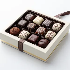 Exquisite Custom Gourmet Chocolates Boxes White With Lid And Ribbon Chocolate Box