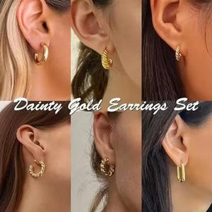 Custom Hot Selling <b>Fashion</b> Jewelry Wholesale 18K Gold Plated Stainless Steel Moon Chunky C Shaped Hoop <b>Stud</b> <b>Earrings</b> for Women - Product Image 6