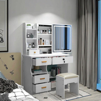 Meuble de chambre moderne en bois avec commode de rangement, miroir éclairé par LED et coiffeuse