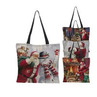 Sac fourre-tout en toile de coton personnalisé avec imprimé vintage Père Noël et bonhomme de neige, grand sac réutilisable pour les courses, sac cadeau de Noël pour bonbons et fêtes