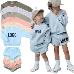 Conyson rts özel logo açık jogger katı takım elbise bebek çocuk tasarımcı kıyafetleri çocuk giyim eşofman eşofman şort setleri