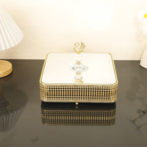 豪华现代首饰盒方形金色玻璃定制颜色多功能服务镜托盘盖 - Product Image 2