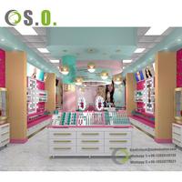 Étagères et vitrines de cosmétiques Modern Custom Shop Magasin de cosmétiques Girl Pink Design Makeup Store Layout Design