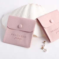 PandaSew Pochette à bijoux en microfibre douce imitation daim avec bouton, logo personnalisé imprimé, pour bagues, boucles d'oreilles, bijoux