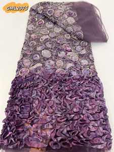 Tela de red de Material de poliéster teñido con lazo de fábrica de encaje, tela de Organza de cinta de lentejuelas 3D bordada de secado rápido para disfraz - Product Image 2