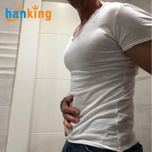 Ehanking T-shirt uni à col en V coupe ajustée pour homme, hauts de course à manches courtes, à col en O - Product Image 6