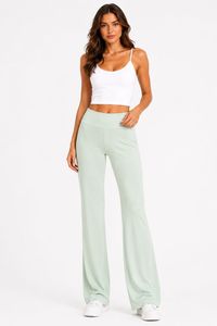 Pantaloni Yoga a Vita Alta con Gamba Svasata, Tinta Unita, Traspiranti in Spandex e Poliestere, Lunghezza Intera, Vita Elastica, Abbigliamento Sportivo da Donna - Product Image 1