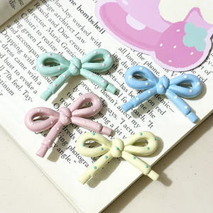 Pince à cheveux coréenne ajourée à pois, mignonne, couleur bonbon, avec nœud, accessoires de coiffure latérale pour fille - Product Image 1