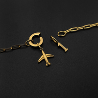 Bracelet chaîne trombone en acier inoxydable plaqué or 14 carats pour femme avec pendentif breloque avion numéro 1, bijoux Emanco