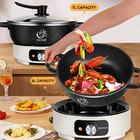 Wok électrique multifonctionnel 7L en pierre Maifan, antiadhésif, 1360W, 3 niveaux de chaleur, poêle électrique détachable