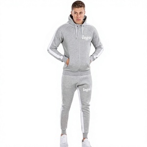 Survêtement gris à capuche pour homme, manches longues, fermeture éclair, poches latérales, coupe classique, vêtements de sport décontractés pour l'automne - Product Image 1