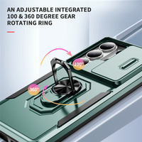 Coque antichoc en TPU et PC avec fenêtre coulissante pour protection intégrale de l'objectif de la caméra et support anneau pour Samsung S26 S25 S24 Ultra