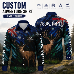 Camicia Classica da Caccia a Maniche Lunghe, Stile Australiano Personalizzato con Stampa Sublimatica di Alci, Camicie con Bottoni per Uomo e Donna, Abbigliamento per Pesca ed Escursionismo - Product Image 1