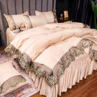 Nouvelle Parure de Lit de Luxe en Soie et Dentelle, Housse de Couette, Drap de Lit et Jupe de Lit