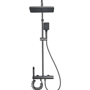 Ensemble de douche mural thermostatique en aluminium spatial avec douchette à main, barre coulissante, jet de pluie et de massage, design moderne et minimaliste - Product Image 5