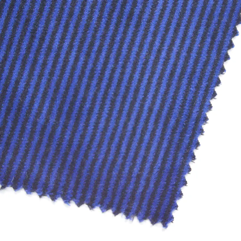 New ln 2023 blue black cationic stripe velvet spandex polyester low moq knitted fabric for garments