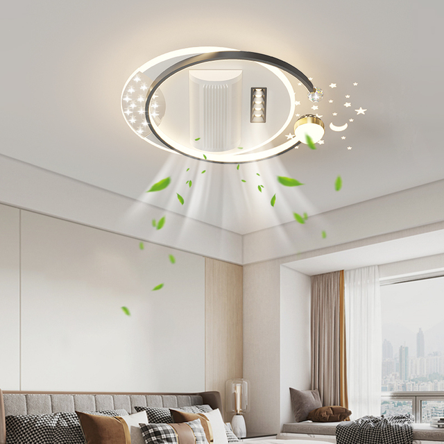 Modern Bladeless LED Ceiling Fan Light Smart for Bluetooth Audio Remote Control for Living Room Adjustable Warm Cool Fan Lamp