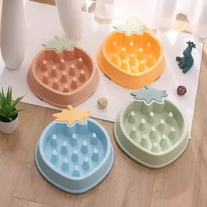 Colorful Cute Plastic Pet Bowl Strawberry Shape Pet Slow Feeder Bowl Anti-choking Eating Slow Dog Bowl