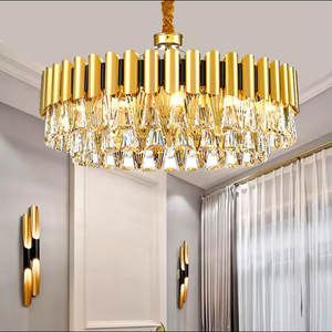 Lustres de salle à manger de lampe suspendue de haute qualité lustre en couches de cristal rond mcm d'or moderne k9 - Product Image 2