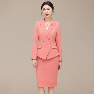 Women's Double Breasted Suit Set Midi Skirt Office Lady Style Anti Wrinkle Worsted Fabric Commuting Work Wear - Product Image 4