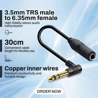 Câble adaptateur audio TRS 3,5 mm mâle vers 6,35 mm femelle à angle droit, convertisseur de prise petite vers grande pour écouteurs, haut-parleurs, amplificateurs