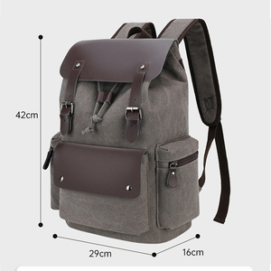 Custom Men's Style Trend Custom Logo <b>15</b>.6 <b>Inch</b> <b>Laptop</b> <b>Backpack</b> Vegan Vintage Leather Canvas Waterproof Anti-theft School B - Product Image 2