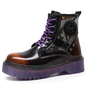 Botines cortos de mujer estilo inglés con suela de plataforma y diseño con cordones, en color morado, para un estilo workwear. - Product Image 4