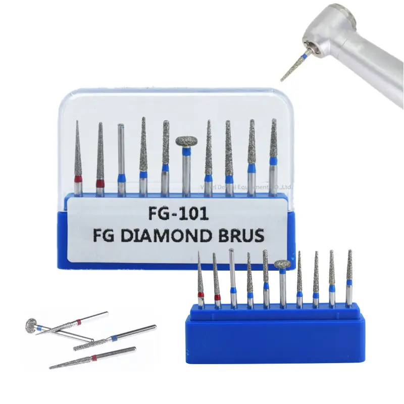 10 pz/scatola materiale dentale frese diamantate dentali Kit frese per lucidatura fresa FG per manipolo ad alta velocità