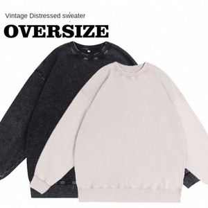 เสื้อสเวตเชิ้ตคอกลมผ้าบาติก 350 กรัม ผ้าฝ้าย 80% ทรงโอเวอร์ไซส์ ไซส์ใหญ่ ไหล่ตก สไตล์เรโทร ผ้าเทอร์รี่ฟอกสี - Product Image 3