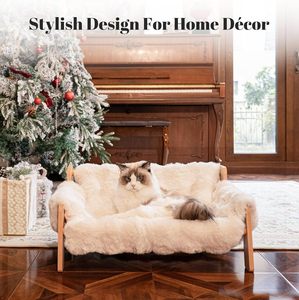 Lit pour animaux de compagnie en bois, canapé spécial pour <span class=keywords><strong>chat</strong></span> d'intérieur, adapté aux jeunes chats, cadre en bois massif, installation simple - Product Image 2