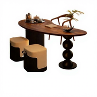 Table à thé et chaises en bois massif de style vintage, bureau à double usage, design nordique, meubles de salon