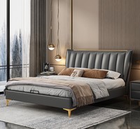Meubles de chambre à coucher modernes de luxe européens OEM/ODM, lit double capitonné en bois de bouleau avec rangement, cadre en cuir, cadre en plastique
