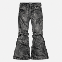 Jeans DiZNEW Premium Heavyweight Distressed pour Hommes, Détail Texture Minérale Unique, Coupe Évasée, Pantalon en Denim, Logo Personnalisé, Fabrication en Usine