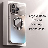 Étui en alliage de titane TPU + PC magnétique avec grande fenêtre en verre givré pour iPhone 16 Pro Max 15 14 13 12 Pro