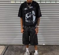 T-shirt graphique personnalisé, T-shirt oversize court, T-shirt boxy, impression DTG haute qualité, streetwear, délavé à l'acide, rétro, T-shirt homme