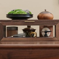 Nouvelle boîte de rangement de bureau rectangulaire en verre et noyer, style chinois, anti-poussière, transparente, fabriquée au Fujian, pour services à thé et objets d'étude
