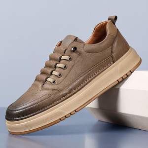 Chaussures décontractées pour hommes en cuir véritable, bout rond, lacets, semelle extérieure en caoutchouc souple, style automne, semelle intermédiaire en EVA - Product Image 1