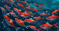 Peinture à l'huile sur toile de poissons koï 100% peinte à la main sur mesure avec cadre intérieur.
